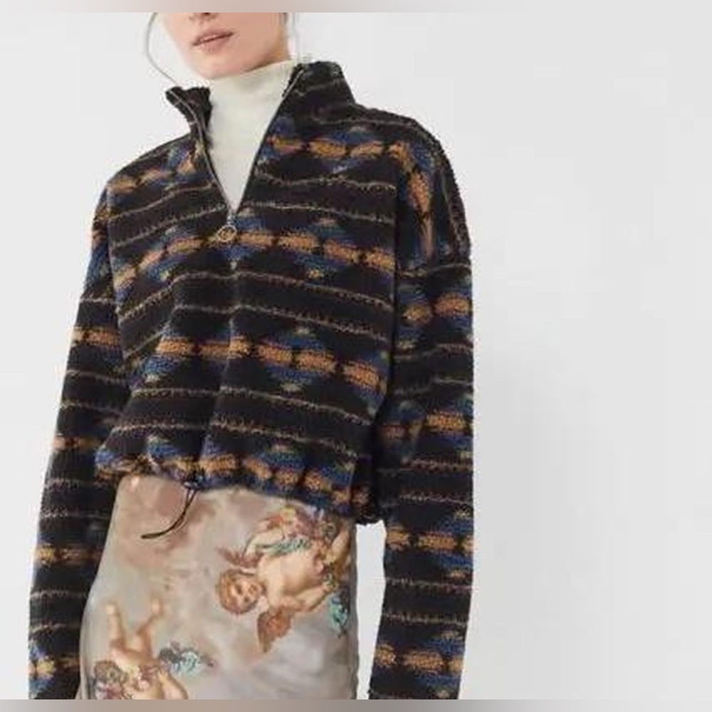 Urban Outfitters Cropped Aztec Southwestern Half-Zip Fleece